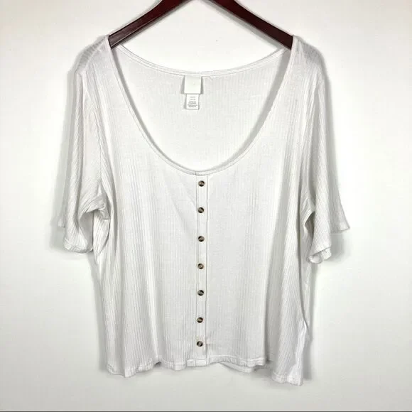 H&M Women's White Ribbed Crop Top w/ Buttons Size XXL - Picture 2 of 10